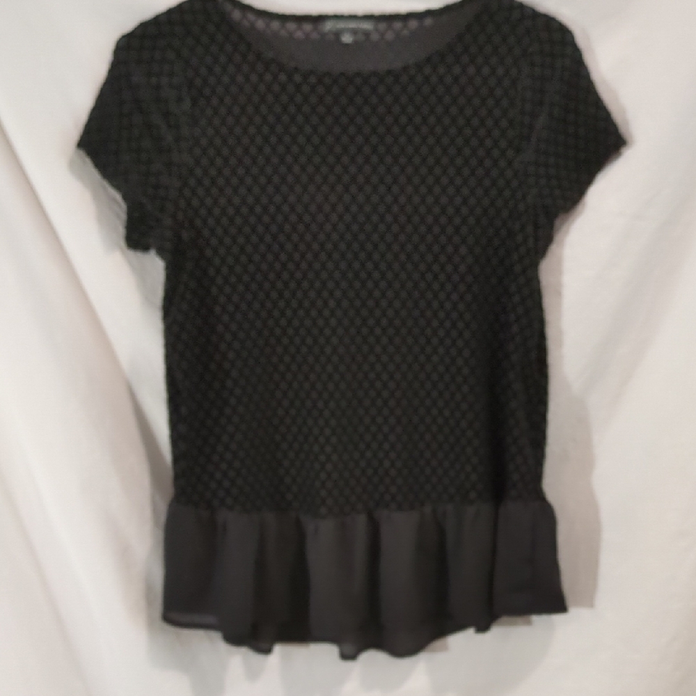 Adrianna Papell | Velvet Pattern Over Sheer Top Short Sleeves Sheer Flounce | S